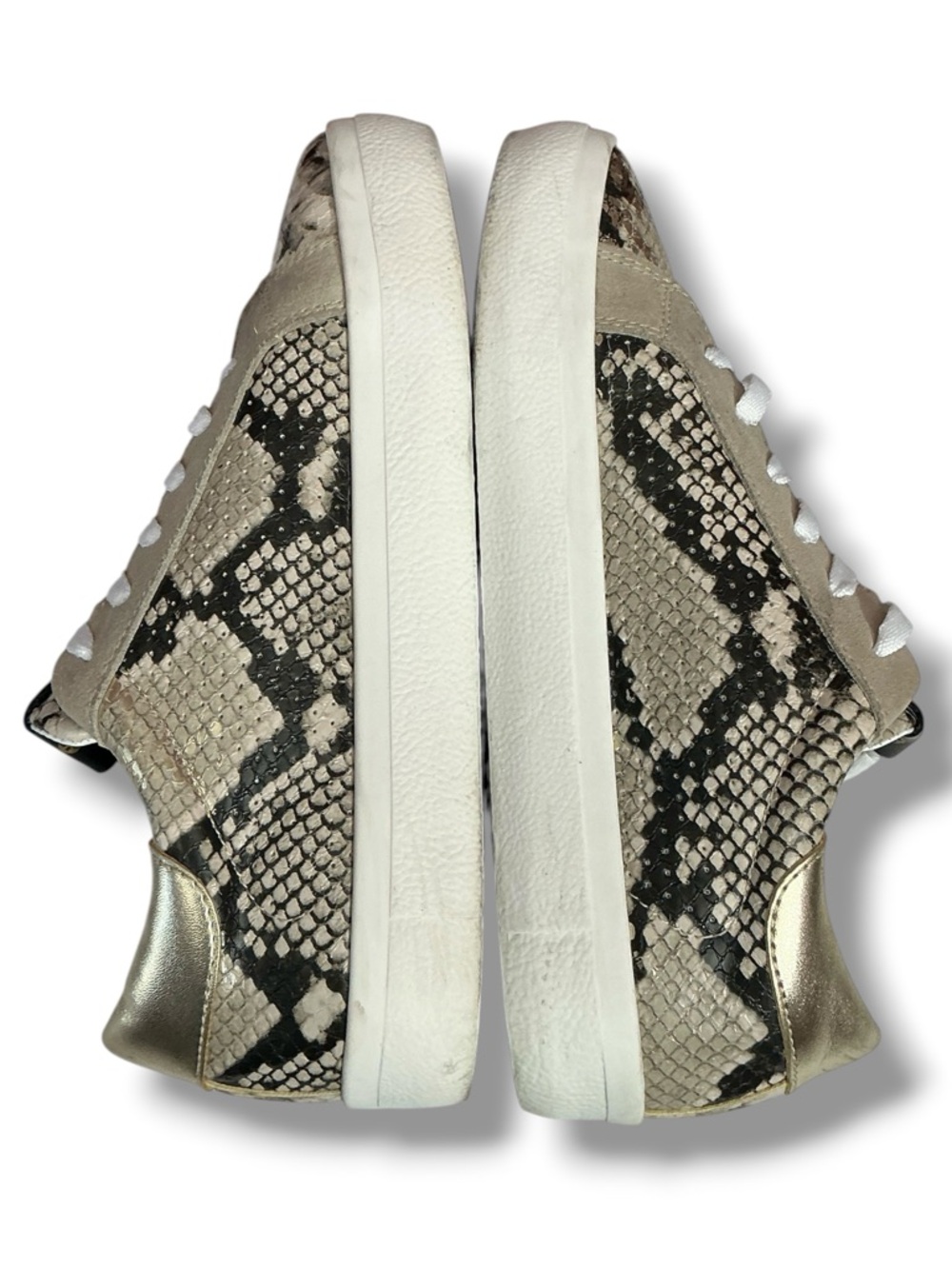 Steve Madden Metallic Gold & Cream Snake-Print Sneakers - Picture 3 of 12